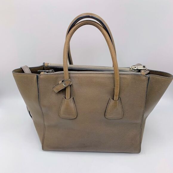Auth Vtg Prada 2way Twin Pocket Glacé Tote Bag in Pomice Preloved Iconic Shape - Picture 11 of 16